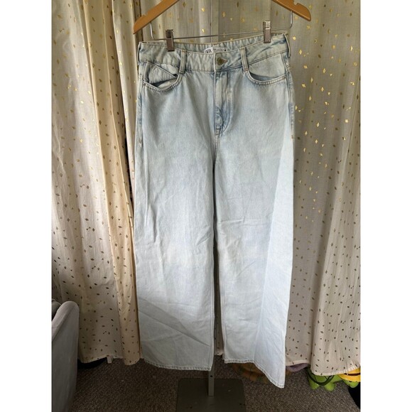 Zara Bloggers Favorite 100% Cotton Light Wash Full Length Wide Leg Denim Jeans 6 - Picture 2 of 6